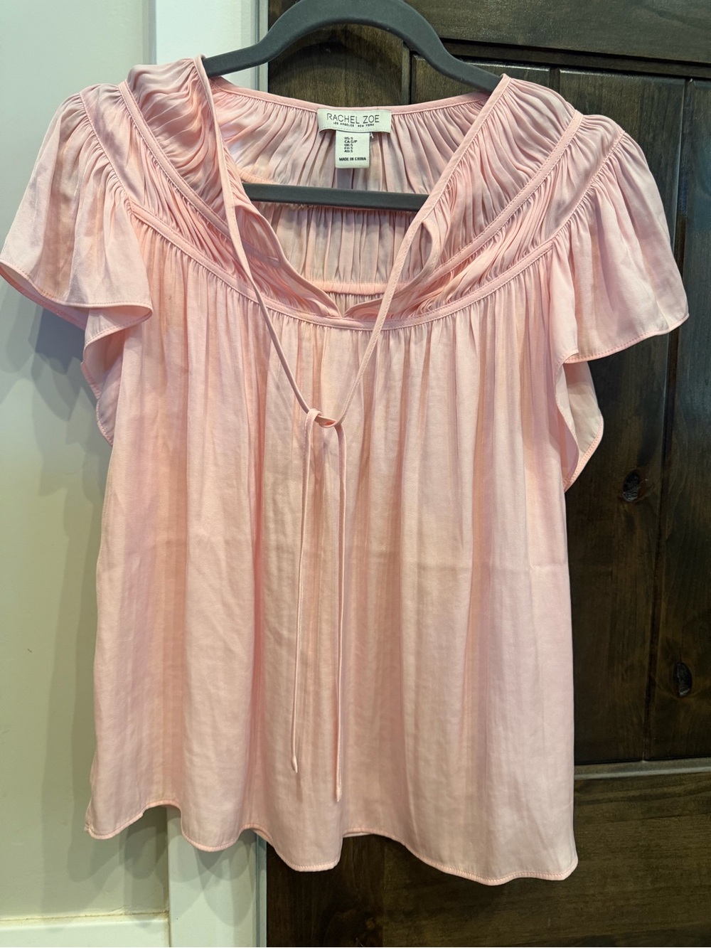 Rachel Zoe Light Pink Peasant Tie-Neck Blouse